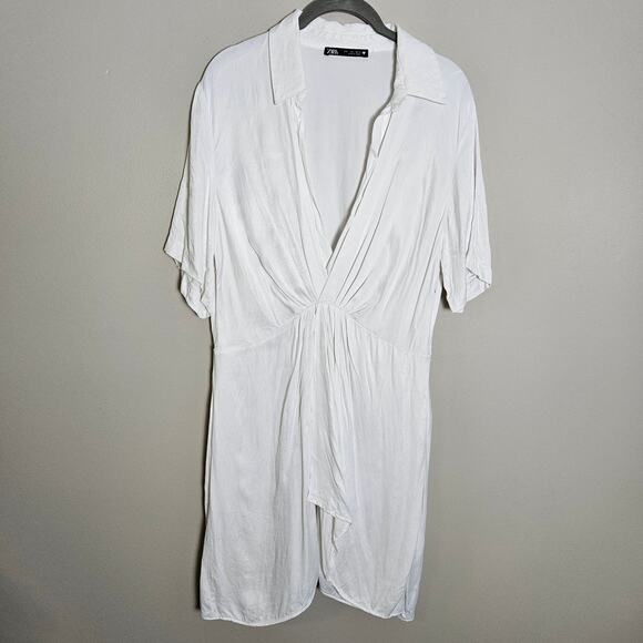 Zara White Mini Wrap Look Dress Sz Large - Picture 2 of 12